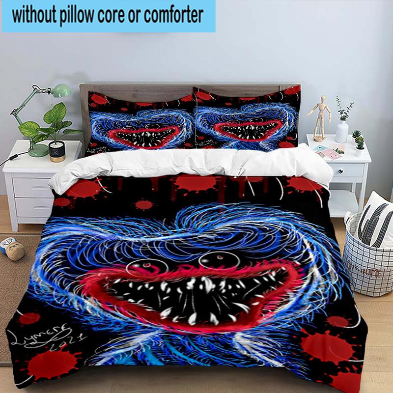 Blue Monster Huggy Family 3pcs Bedding,Including 1pc Duvet Cover And 2pcs Pillowcases Perfect for Christmas,Ideal for Bedroom, Dormitory