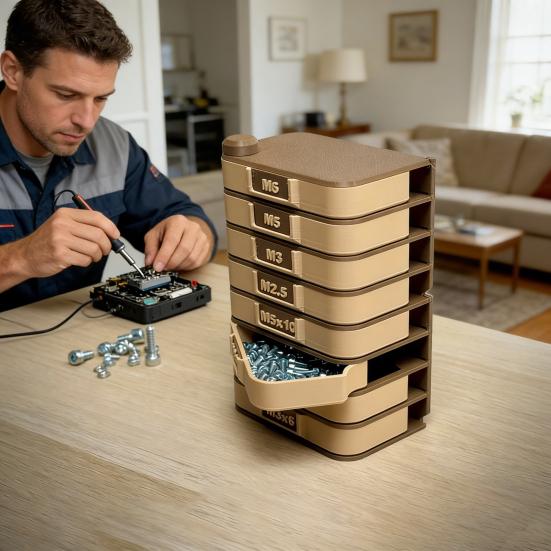 Cutie de depozitare Organizator vertical de birou rotativ la 360 de grade cu sertare extractabile Sistem de etichetare Componente electronice Materiale pentru artizanat