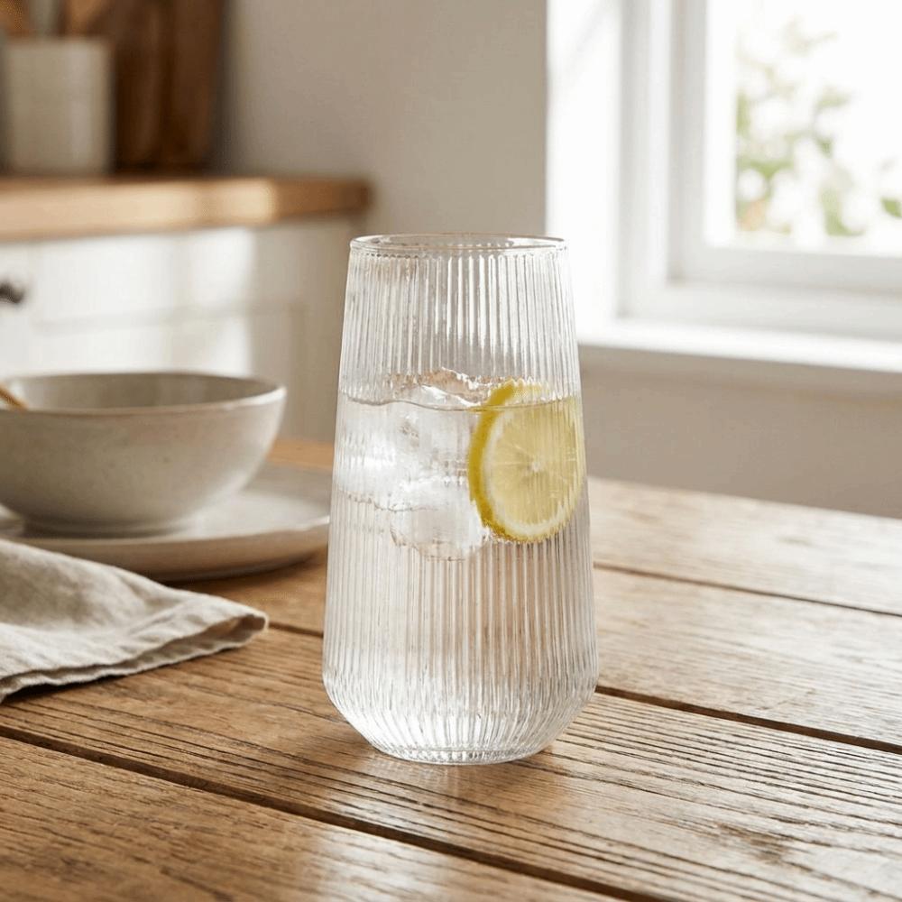 Heat-Resistant Ribbed Glass Cups Vertical Stripes Juice Cup Water Cups Coffee Glass Office
