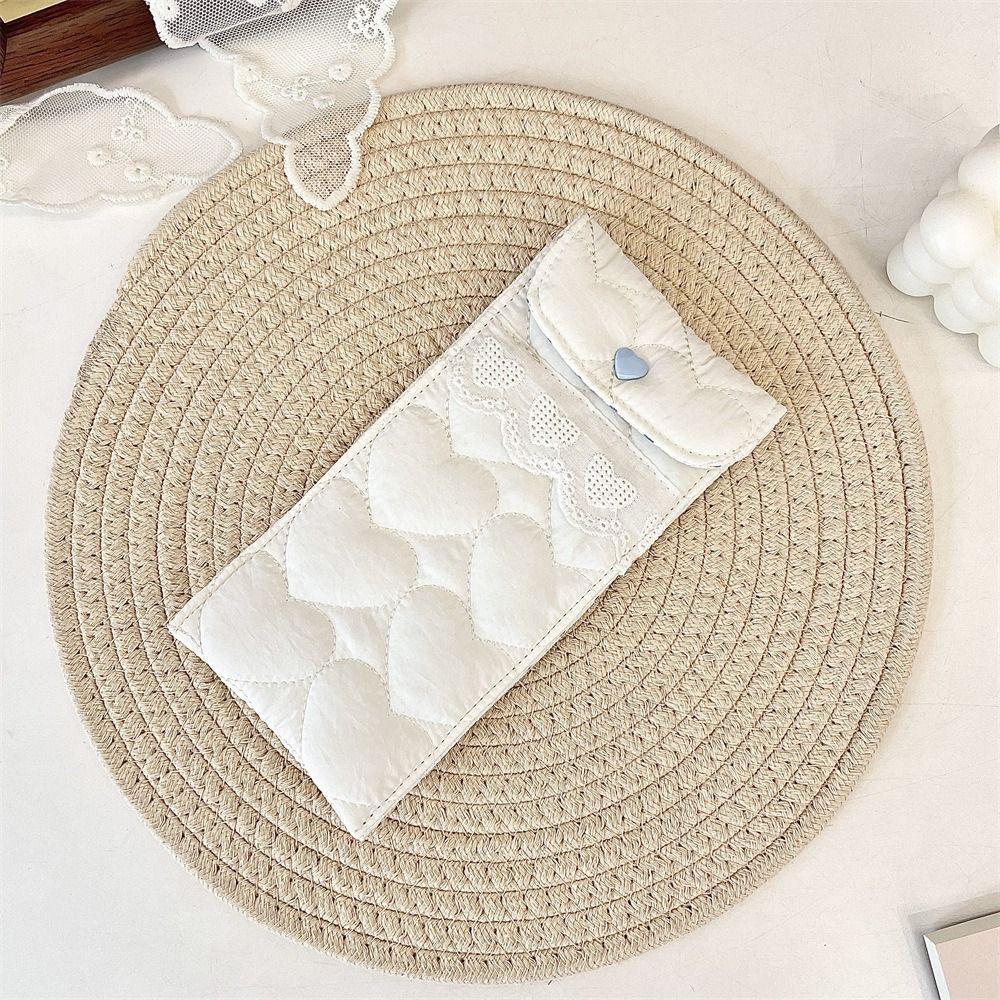 Korean Style Cotton Glasses Storage Bag Lace Heart Cute Pencil Case Portable Lipstick Bag Student