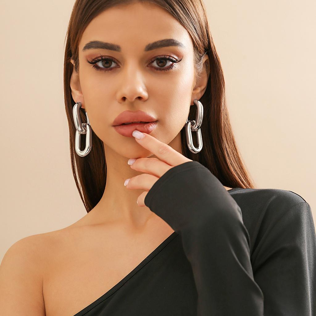 Accessories, Metal Wind Rings, Thick Chain Studs, Sweet and Cool Design, Simple Geometric Earrings for Women