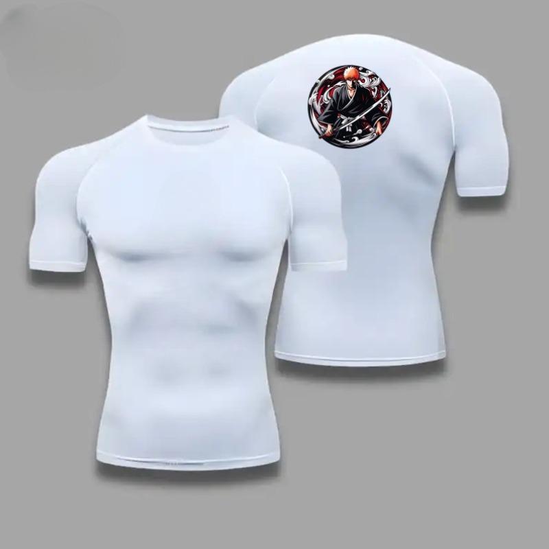 Men Compression T-Shirt for Fitness Running Sports Quick-Dry Bleach Breathable Short Sleeves Stretchy Fabric for Summer Workout