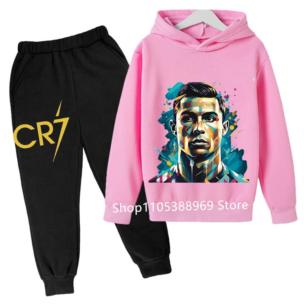 Ronaldo CR7 Potisk Fotbalový Idol Oblečení Dětská Mikina 2ks Sada Kalhoty Oblek Děti Kluci Tepláková Souprava Dívky Oblečení Sportovní Teplákové Soupravy