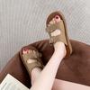 Fashion Flat Platform Slippers Sandals Summer New Round Toe Metal Buckle Outside Wear Heightened Casual Non-slip One-word Beach
