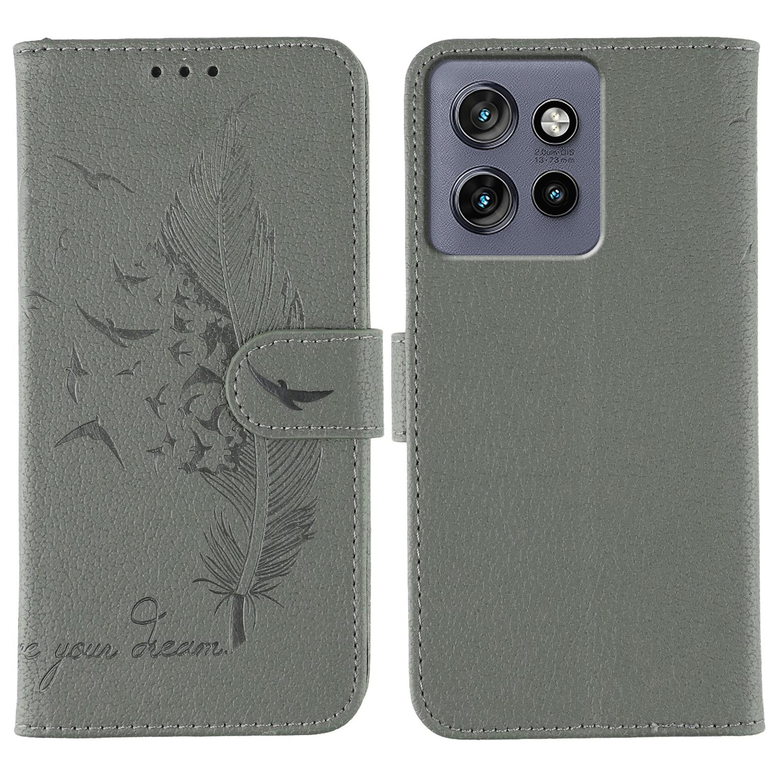 

Phone Case For Motorola Edge 50 Neo 5G/Moto S50 5G/ThinkPhone 25 5G Feather Imprint PU Leather Wallet Cover Grey