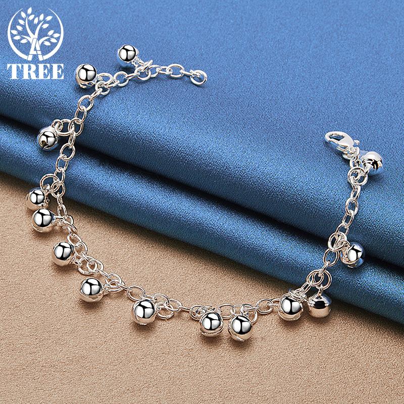 925 Sterling Silver Bells Bead Bracelet Chain  Jewelry