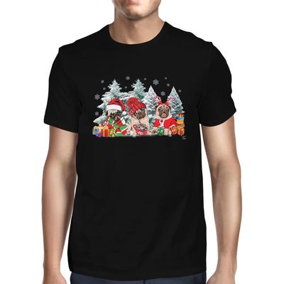 1Tee Mens Three Cute Christmas Pugs T-Shirt