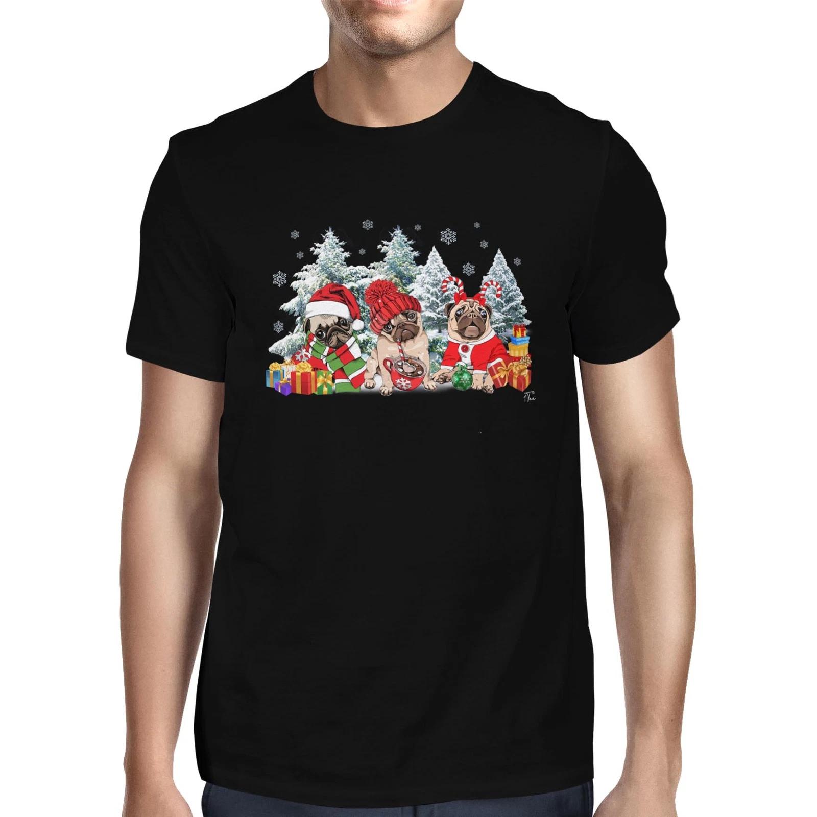 1Tee Mens Three Cute Christmas Pugs T-Shirt XS