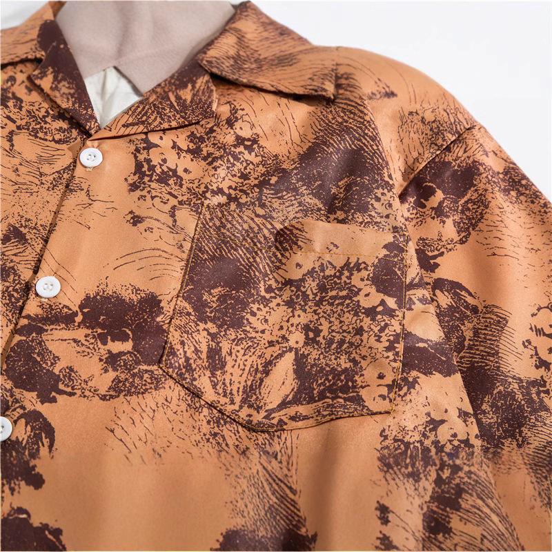 Summer Retro Oil Painting Flower Shirt Men's Short-sleeved Cuban Collar Shirt Hawaiian Loose Couple Jacket