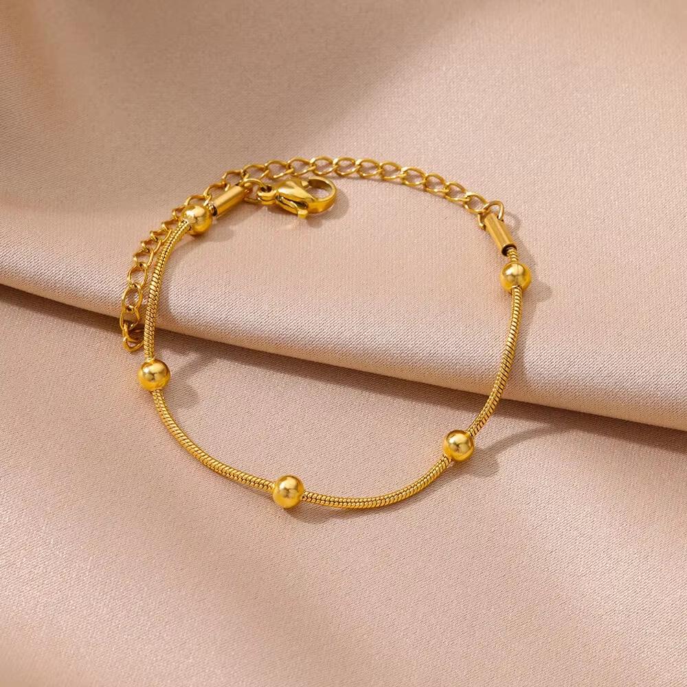 Minimalist Gold Beaded Snake Chain Bracelet for Women Stainless Steel Adjustable Dainty Ball Bracelet Minimalist Jewelry Gift