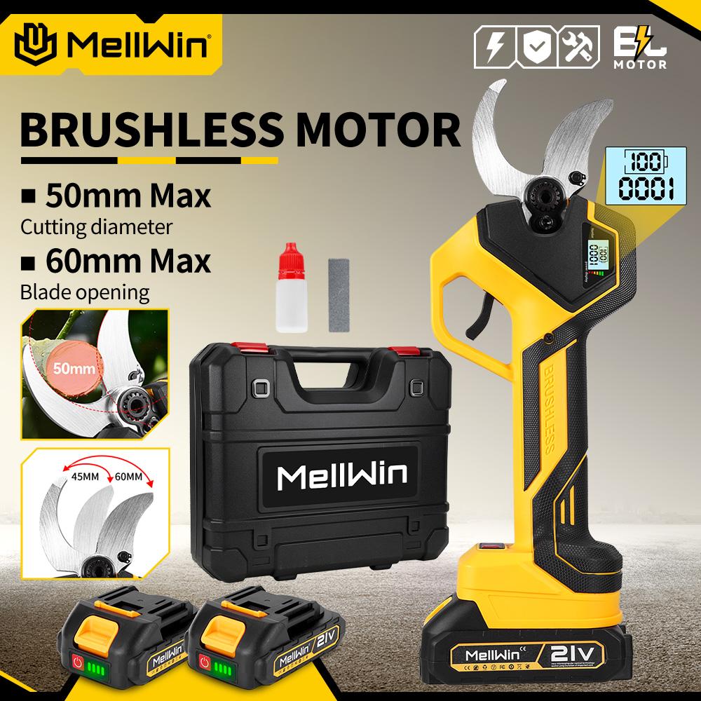 MELLWIN 50MM Brushless Electric Pruning Shears Garden Fruit Tree Bonsai Pruning Electric Scissors For Makita 18V Battery Pin