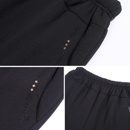 Yousheng Women Cotton Pants Solid Color Elastic Waist Casual Trousers with Pockets Thickened Velvet Lining Winter Sweatpants