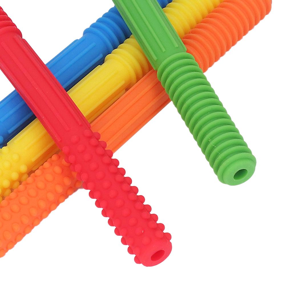 5Pcs Baby Teething Tubes Toy Silicone Bite Resistant 5 Colors Baby Chew Straw for Infants Toddler Boy and Girl