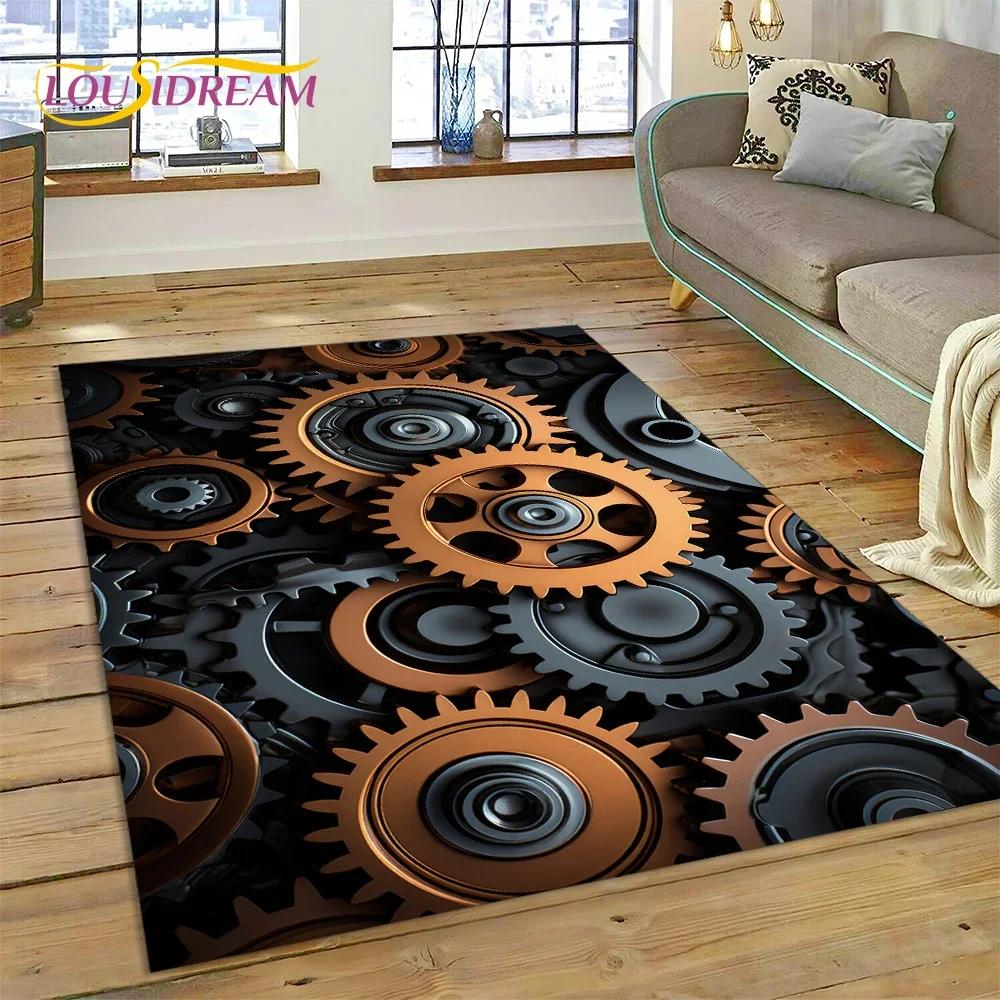 3D mechanické ozubené kola Gears Steampunk Koberec Koberec do obývacího pokoje Ložnice Dekor, podlahová rohož Protiskluzová dekorace na pohovku Rohožka Dárky