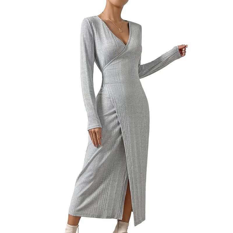 Fashion Wind Knitting Lace-up Long Sleeve Bodycon Dress Elegant Graceful V Neck Dress Lace up Knit Dress