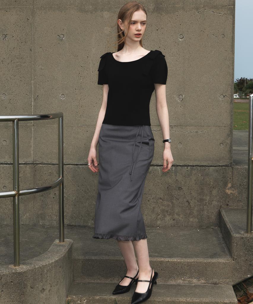 DEHEVE Boat Neck Ribbon Knit [Black]