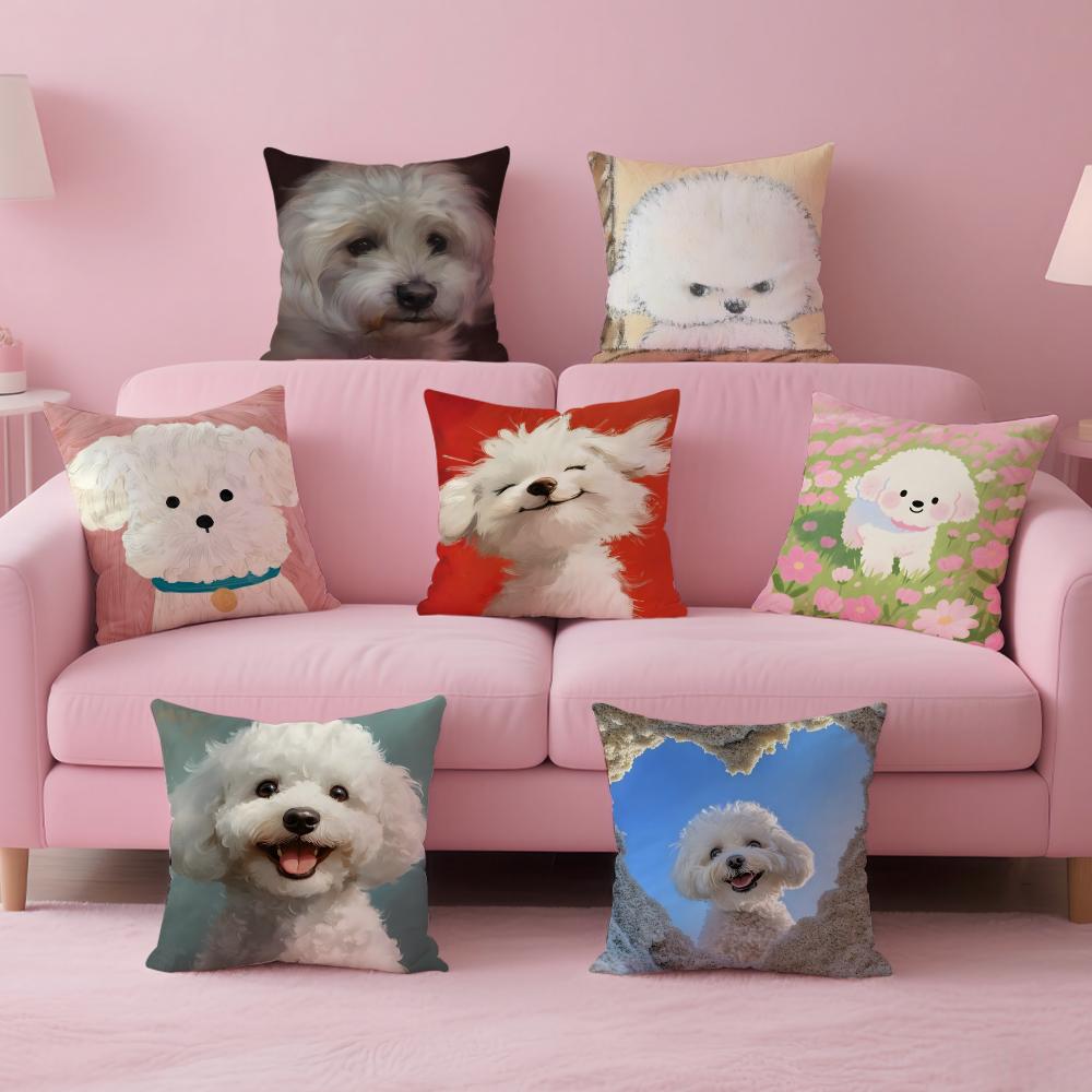 NICE CUTE Bichon Frise Dog Cushion Cover Pillow Case Soft Friendly Fabric Concealed Zipper