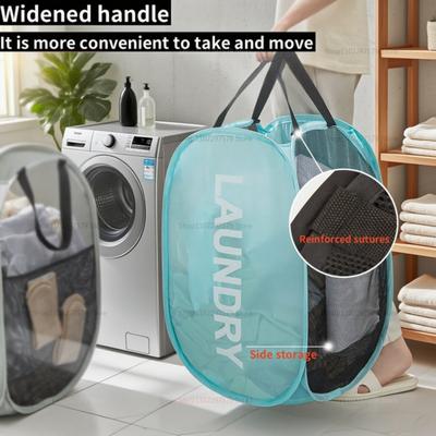 Large Laundry Basket Collapsible Mesh Pop Up Laundry Bag Side Pocket Breathable Clothes Storage Laundry Storage Organization