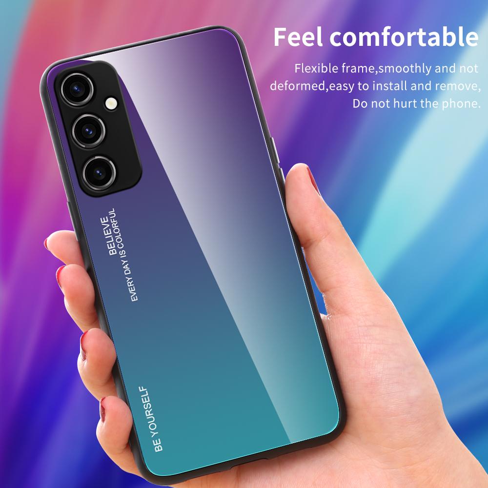 For Samsung Galaxy A34 5G Gradient Color Phone Case Tempered Glass+PC+TPU Hybrid Shell Shock Absorption Cover