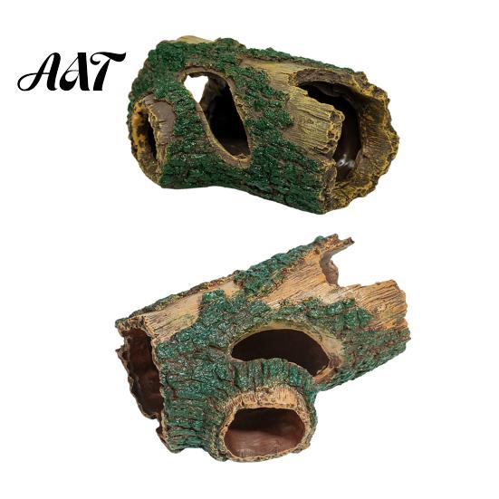 Nicht verblassende Aquarium-Dekoration Verrotteter Baum Reptilienversteck, Loch Aquarium Fische Garnelen PVC-Ornament Versteckhöhle, Gecko-Unterschlupf für Terrarien-Dekoration