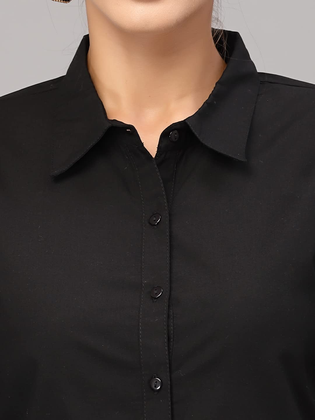 Style Quotient Women Solid Black Polycotton Regular Formal Shirt S