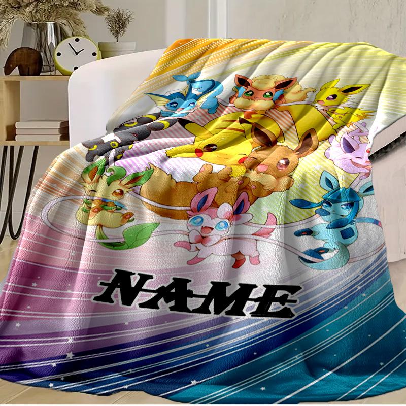 Custom Name Blanket Eeveelutions Moonlit Flannel blankets Patterns Throw Blanket All-Season Soft Gift for Couch, Bed, Camping Birthday gifts