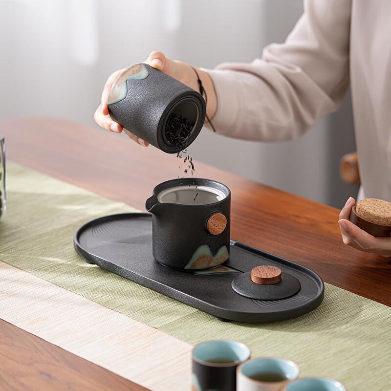 Sushih Hand-Painted Ceramic 'A Thousand Li of Rivers and Mountains' Tea Set