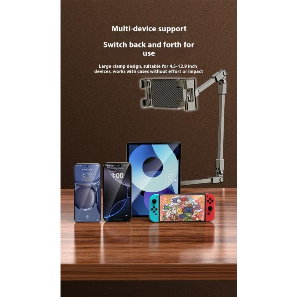 360° Döndürülebilir Ayarlanabilir Klipsli Telefon Tutucu, Karbon Çelik Katlanabilir, Yatak Kenarı ve Masaüstü İçin Çoklu Cihaz Uyumlu