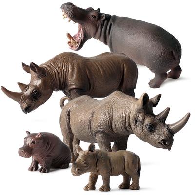 Oenux Simulation Wild Animal Model Rhino Rhinoceros Hippo Hippopotamus PVC Home Ornament Animal Educational Toy For Kids Gift