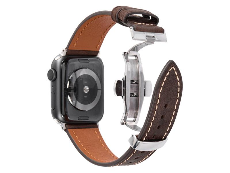 Luxury Genuine Leather Butterfly Buckle Strap for IWatch Serie 3 4 5 6 Se 7 BandFor Apple Watch 38MM 40MM 42MM 44MM