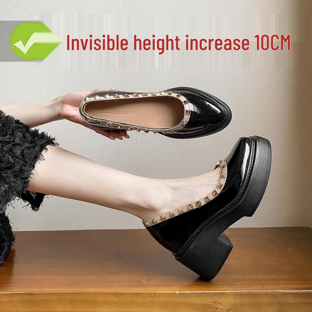 2025 Damskie buty w stylu koreańskim ze szpiczastym noskiem i ukrytym obcasem - Ćwiekowane, kolorowy blok, lakierowana skóra