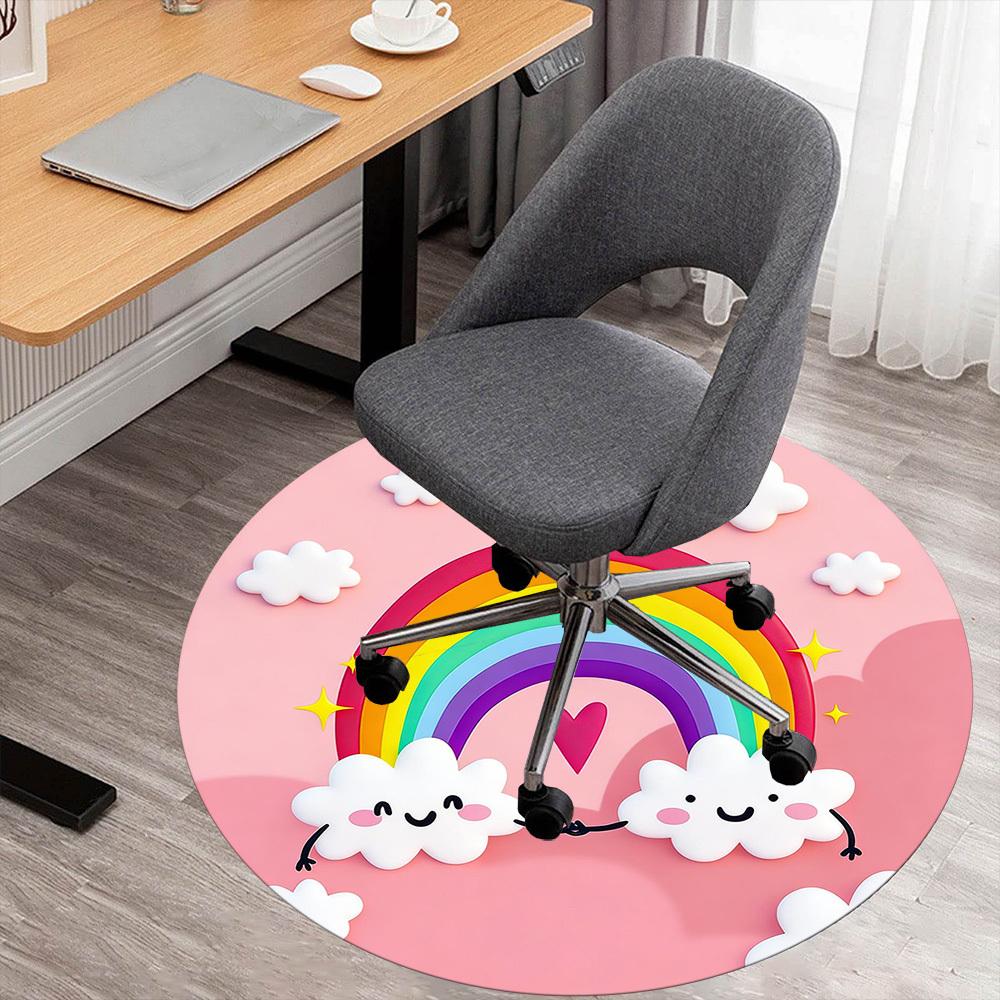 

1pc rainbow cloud Round Chair mat office Area Rug - Non-Slip, Floor Mat for Office, Bedroom, and Indoor Decor p127280 80cm by 80cm