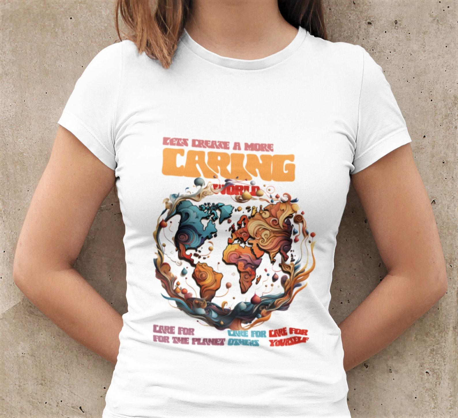 Caring World T-Shirt: Globe Ribbon Design, Positive Message XL