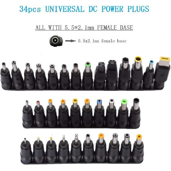 Universal 34pcs DC Connectors Plug Kit DC Power Adapter Connector, 5.5 x 2.1mm Female Base niversal DC plugs power converter