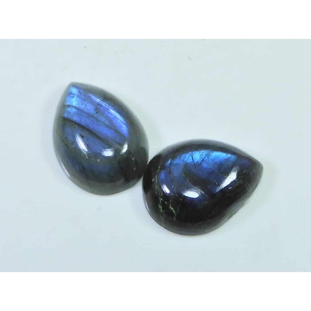 15X20MM Natural Labradorite Blue Fire Pear Cabochon Loose Gemstone 2Pcs Lot C-1123