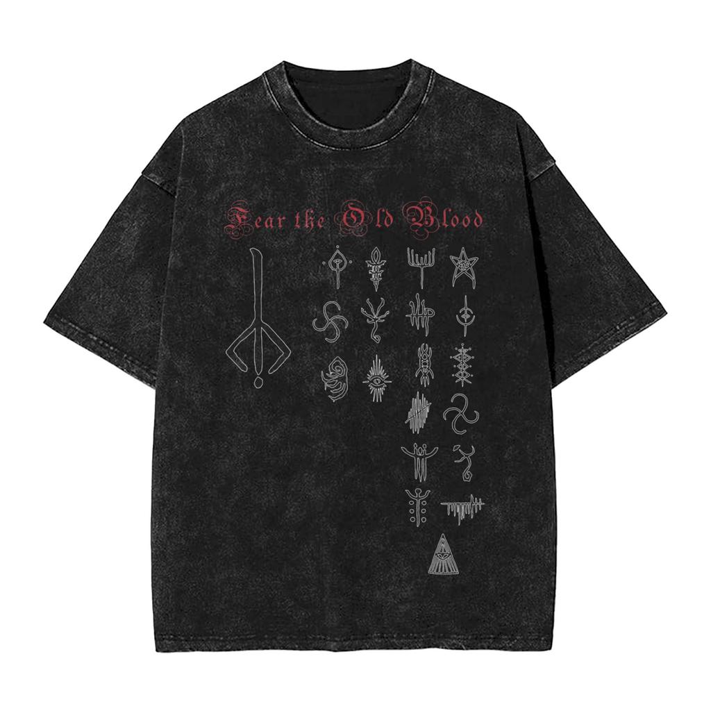 Hot Game Peripherals Bloodborne Darks Souls Graphic Print TShirt Streetwear Vintage Washed Cotton Top Oversized Summer New Tees