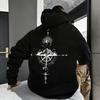 Retro Compass Print Men's Hoodie, High-quality Long-sleeved Pullover, Suitable for All Seasons, Casual Everyday Sportswear.