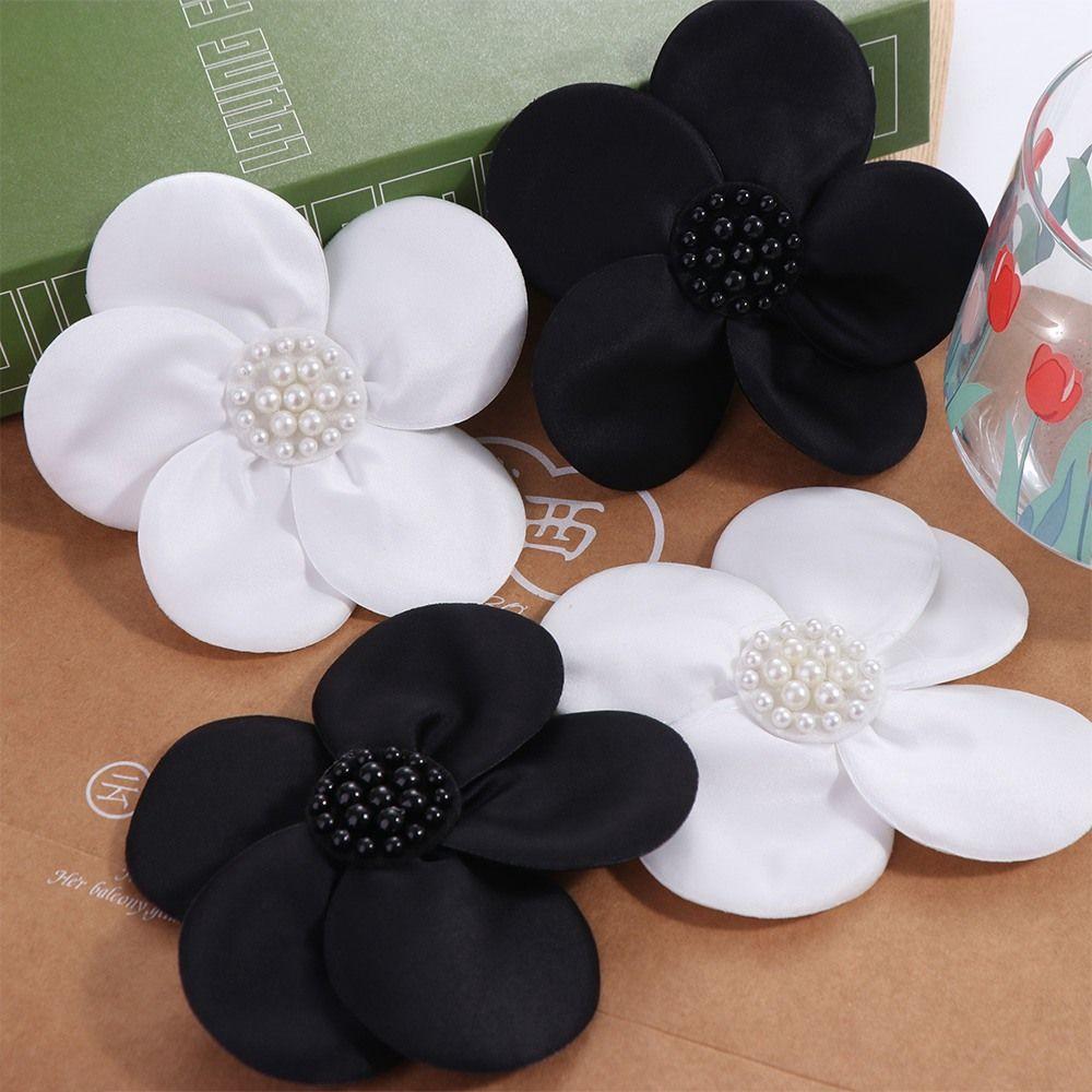 2PCS Satin Fabric Flower Appliques Handmade 3D Clothing Patches Five-petaled Flowers Dress Decoration Clothing Applique