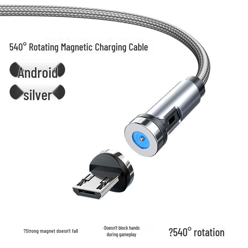 Câble de charge magnétique rotatif à 540°: Câble de données 3-en-1 pliable