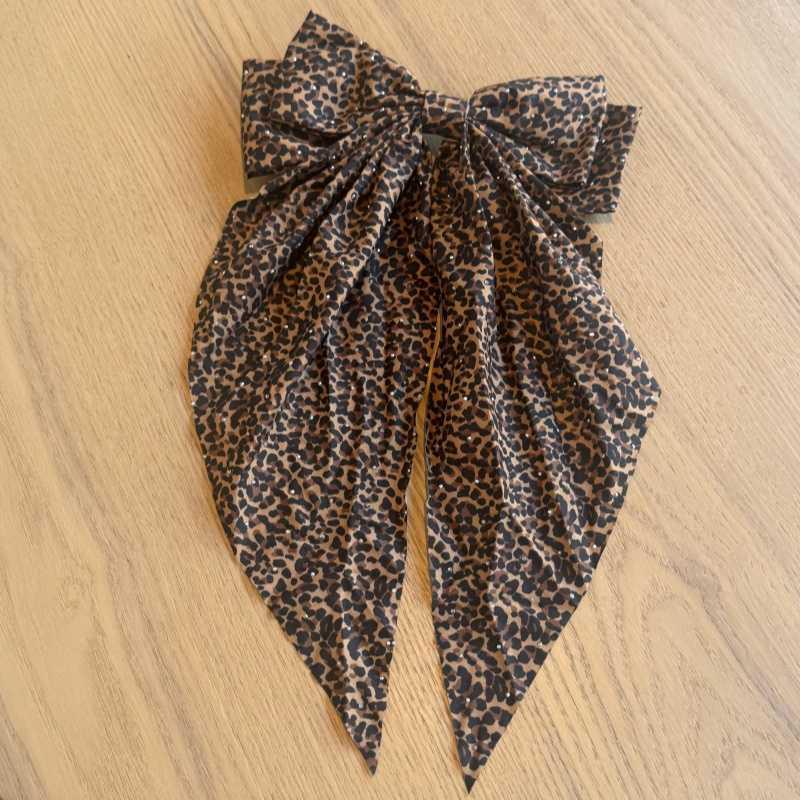 "Elegant Retro Leopard Bow Hairpin with Ribbon - Autumn/Winter Collection"