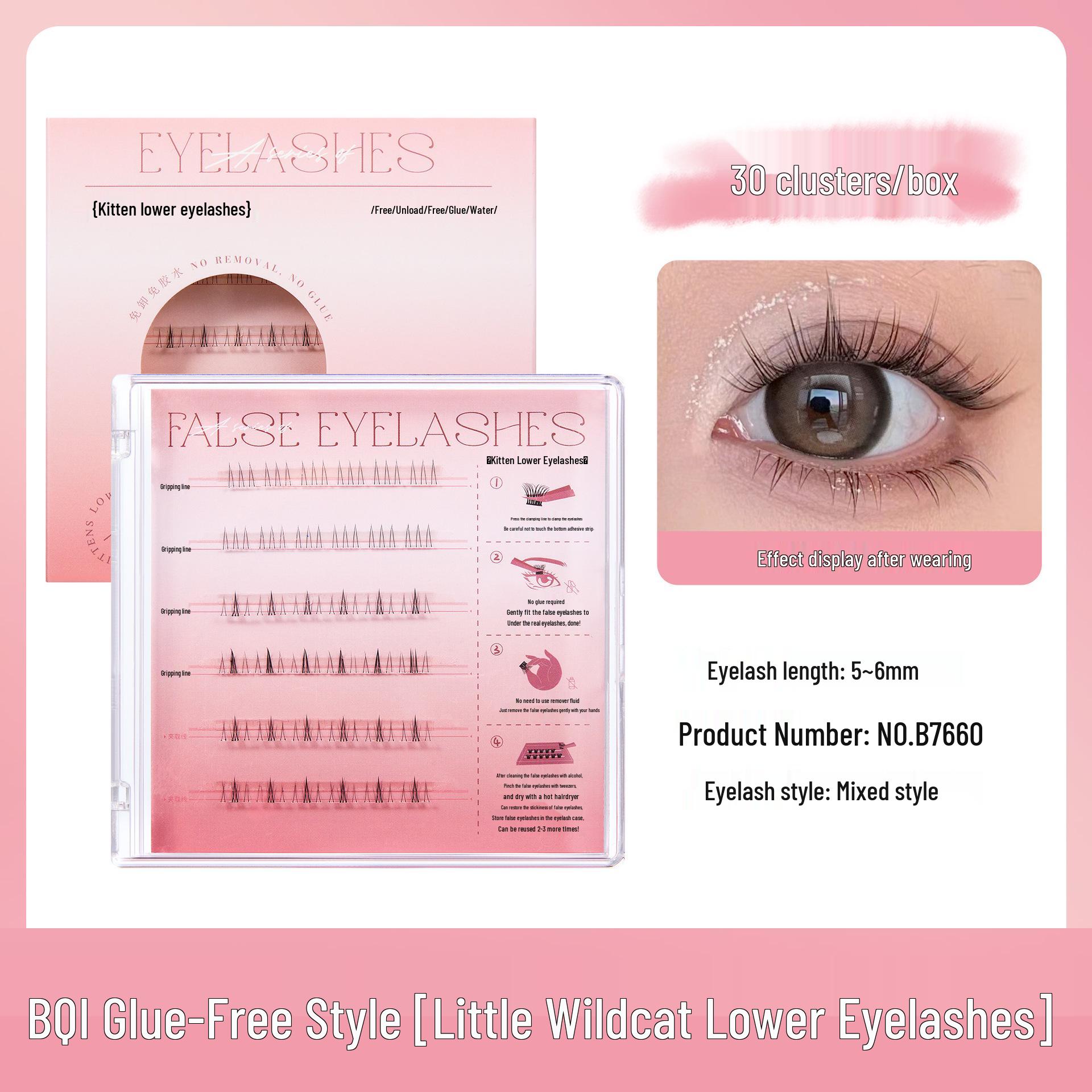 BQI Glue-Free Self-Adhesive Under Eyelashes - Natural Curl, Thick Transparent Stem, Perfect for Beginners