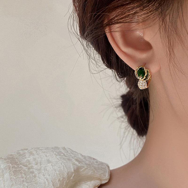 Green Crystal Cabbage Hoop Earrings For Women Personalized Creativity Zircon Small Earring Wedding Party Birthday Gifts