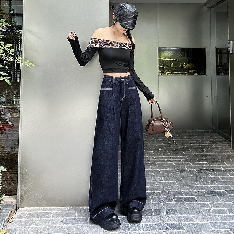 Wide-leg Jeans for Women In Autumn and Winter New Style Plus Velvet Thickened Loose Draping Slimming Versatile Straight Floor Mopping Pants