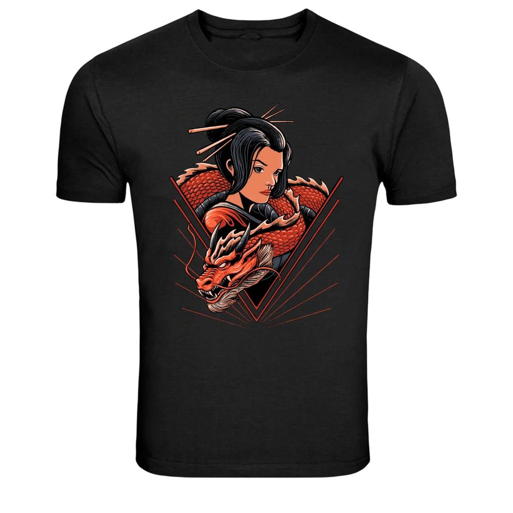 Japanese Geisha Dragon Tattoo Style Graphic T Shirt Art Tee