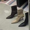 High-heeled Pointed Short Boots Autumn and Winter New European and American Thin-heeled Splicing Bare Boots Thin Boots Retro Brown Short Boots