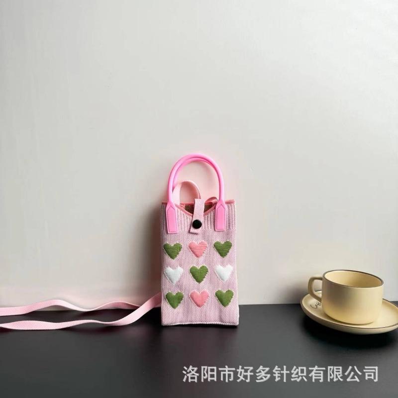 New Love Mobile Phone Bag High-end Knitted Bag Popular Cartoon Cute Portable Storage Messenger Bag