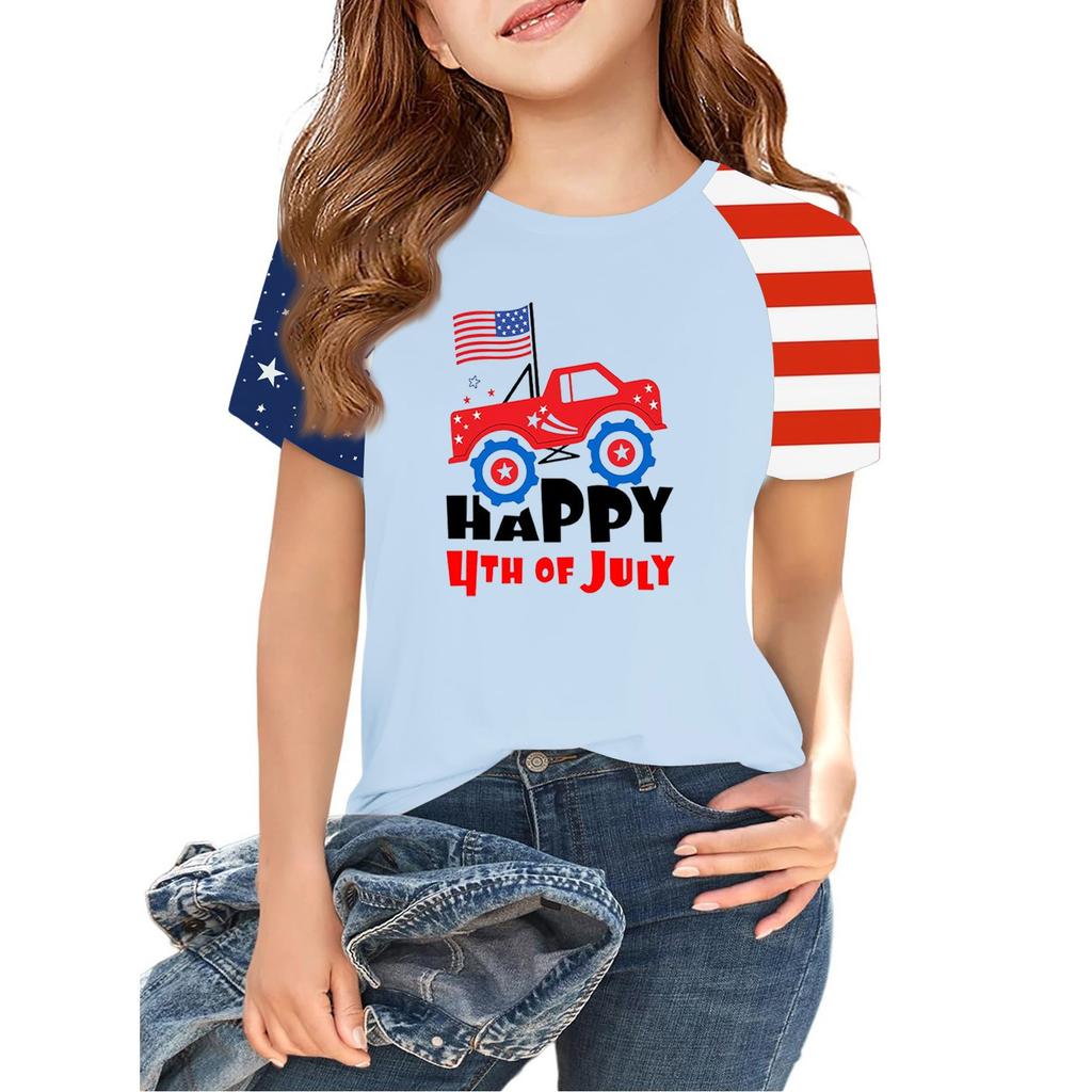 Tops For Youth Kids Boy And Girls 2-10 Years Round Neck Short Sleeve Trendy Tops