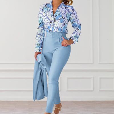 Shirt Pants Set Trendy Pockets Colorfast Office Outfit Lady Shirt Top Suit Long Pants Set Work Outfit Workwear