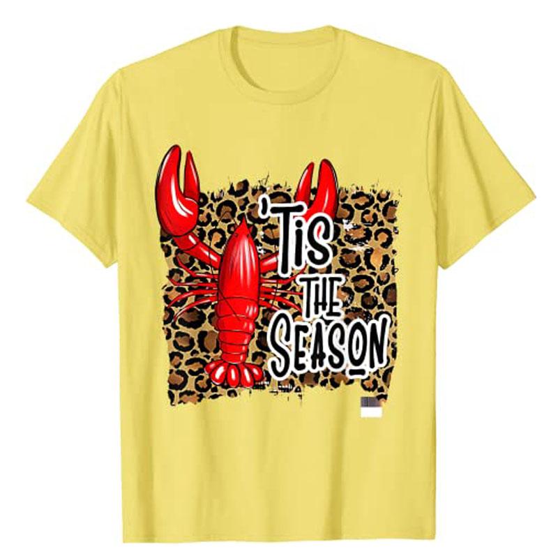 Tis The Season Crawfish Leopard Mardi Gras Carnival Festival TShirt Graphic Tee Tops Y2k Womens Fashion Aesthetic Clothes Gift