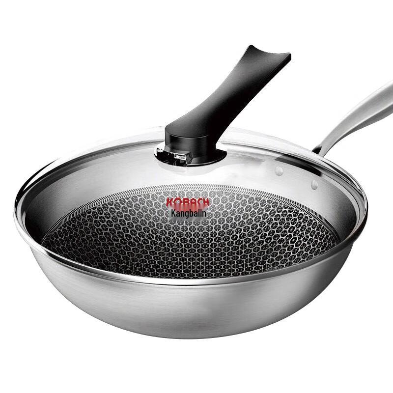 KBH 32cm 304 Stainless Steel Flat Bottom Wok